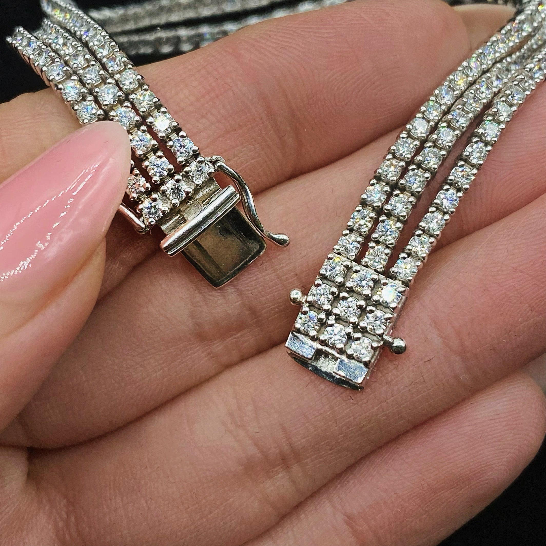 15.00ct. Diamond Three Row Tennis Bracelet Set In 14K White Gold