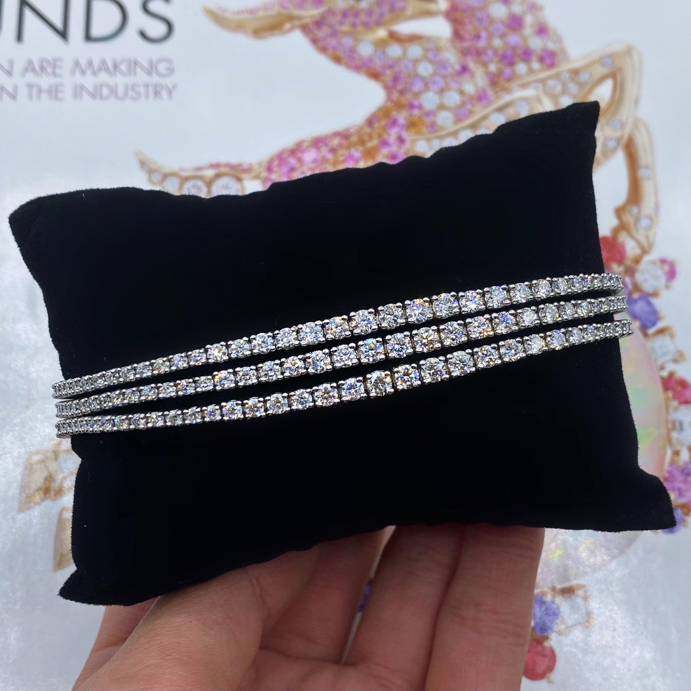 15.00ct. Diamond Three Row Tennis Bracelet Set In 14K White Gold