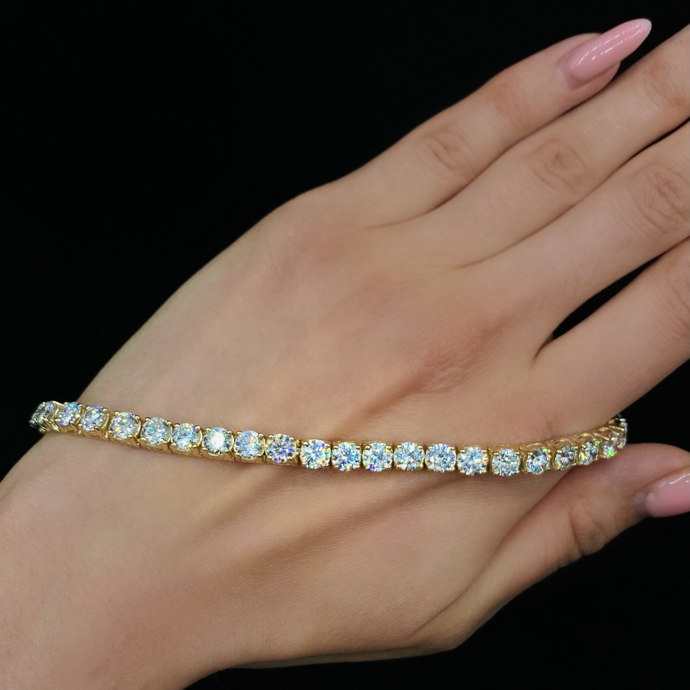 10ct. Natural Diamond Bracelet Set In 14K Yellow Gold, Round Cut