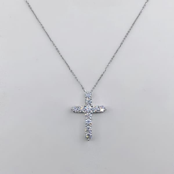 0.87ct. Natural Diamond Cross Set In 14K White Gold, Round Cut