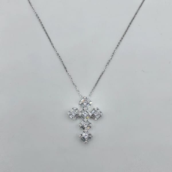 1.0ct. Natural Diamond Cross Pendant Set In 14K White Gold, Round and Radiant Cut