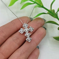 1.0ct. Natural Diamond Cross Pendant Set In 14K White Gold, Round and Radiant Cut