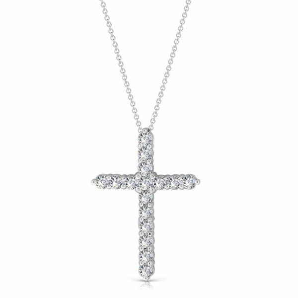 1.75ct. Diamond Cross Pendant Set In 14K White Gold, Prong Set Round Brilliant Cut