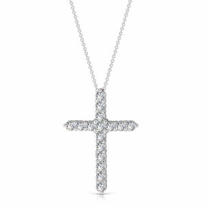 1.75ct. Diamond Cross Pendant Set In 14K White Gold, Prong Set Round Brilliant Cut