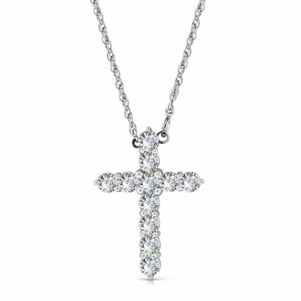 2.20ct. Diamond Cross Pendant Set In 14K White Gold, Prong Set Brilliant Round Cut