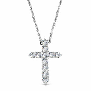 2.20ct. Diamond Cross Pendant Set In 14K White Gold, Prong Set Brilliant Round Cut