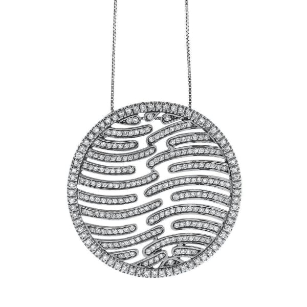 1.00ct. Circle Shaped Diamond Pendant Set In 14K White Gold, Pave Set Round Brilliant Cut