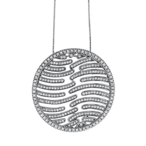 1.00ct. Circle Shaped Diamond Pendant Set In 14K White Gold, Pave Set Round Brilliant Cut
