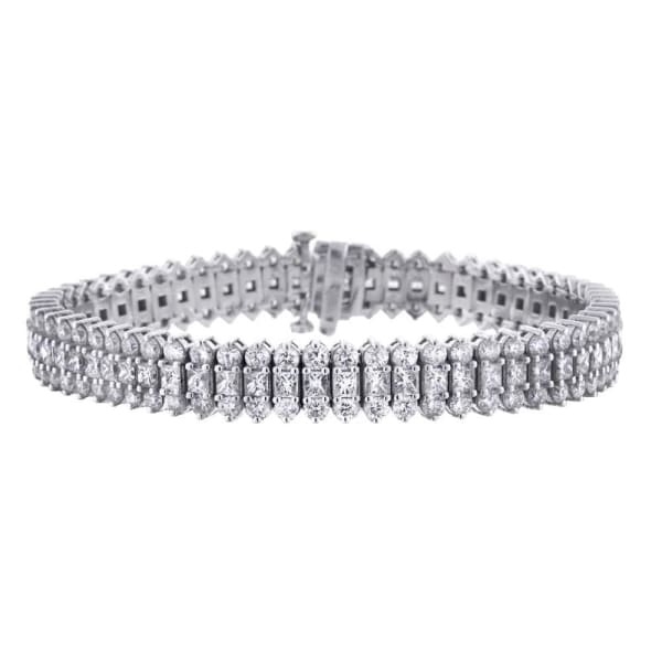 15.00ct. Diamond Bracelet Set In 14K White Gold, Prong Set Round Brilliant & Princess Cut