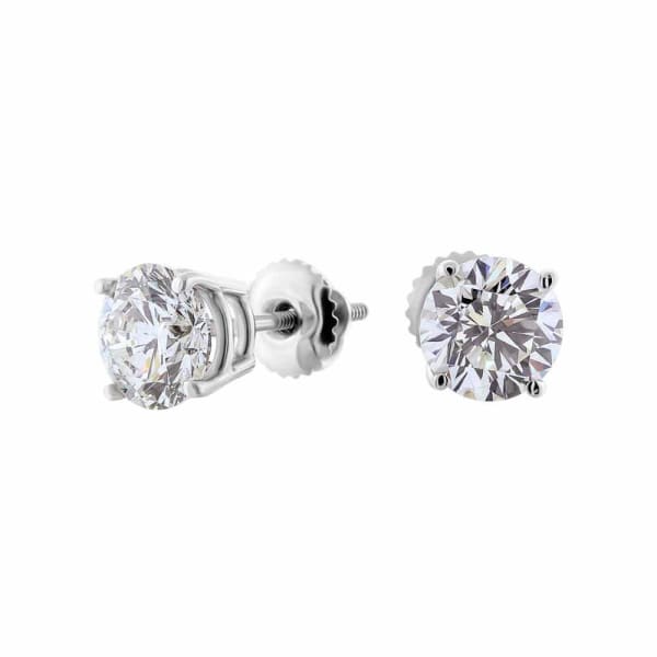 1.83ct. Diamond Stud Earrings Set In 14K White Gold, Round Brilliant Cut