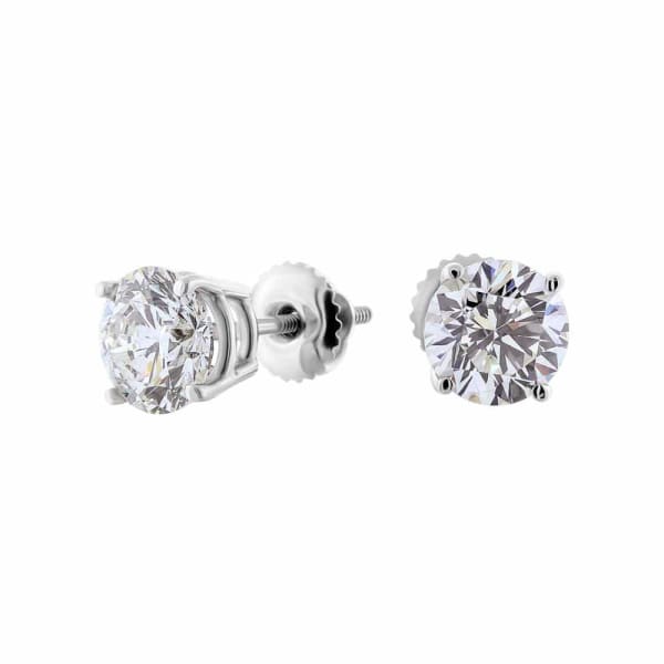 2.23ct. Diamond Stud Earrings Set In 14K White Gold, Round Brilliant Cut