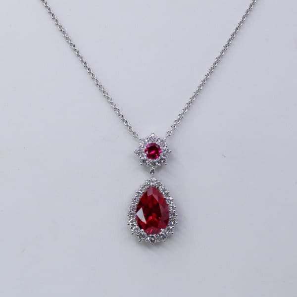 17ct. Ruby & 2.5ct. Natural Diamond Pendant Set In 14K White Gold, Pear Cut