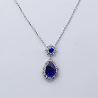 17ct. Sapphire & 2.5ct. Natural Diamond Pendant Set In 14K White Gold, Pear Cut