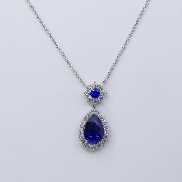 17ct. Sapphire & 2.5ct. Natural Diamond Pendant Set In 14K White Gold, Pear Cut