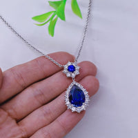 17ct. Sapphire & 2.5ct. Natural Diamond Pendant Set In 14K White Gold, Pear Cut