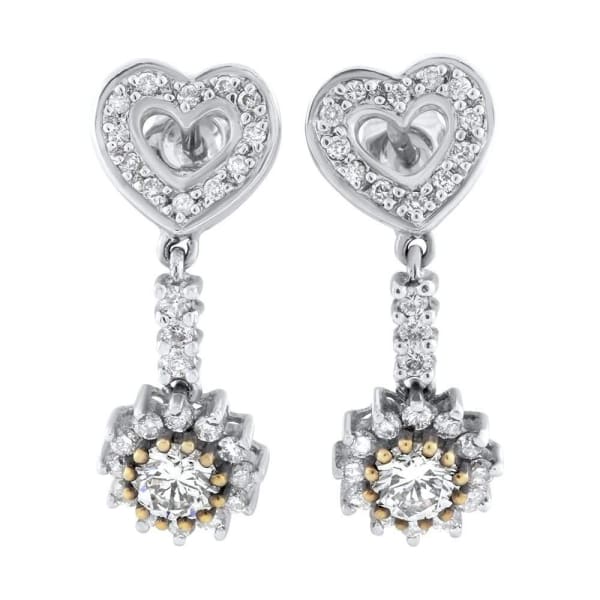 1.00ct. Diamond Heart Shaped Drop Earrings Set In 14K White Gold, Round Brilliant Cut