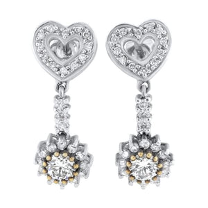 1.00ct. Diamond Heart Shaped Drop Earrings Set In 14K White Gold, Round Brilliant Cut