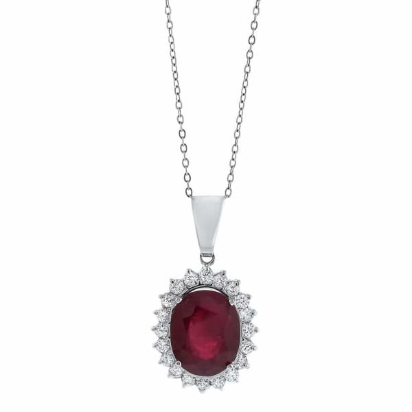 13.40 Ruby & 1.50ct. Diamond Necklace Set In 14K White Gold, Pave Set Round Brilliant Cut