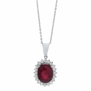 13.40 Ruby & 1.50ct. Diamond Necklace Set In 14K White Gold, Pave Set Round Brilliant Cut