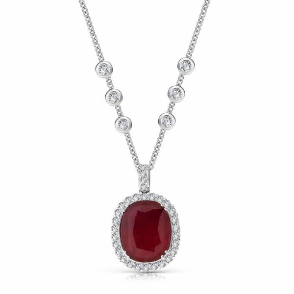 17.30ct. Ruby & 1.50ct. Diamond Necklace Set In 14K White Gold, Pave Set