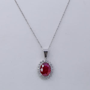 13.40ct. Ruby & 1.5ct. Natural Diamond Pendant Set In 14K White Gold