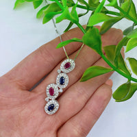 0.5ct. Sapphire Ruby Drop-Shaped Diamond Pendant Set In 14K White Gold, Pave Set Round Brilliant Cut