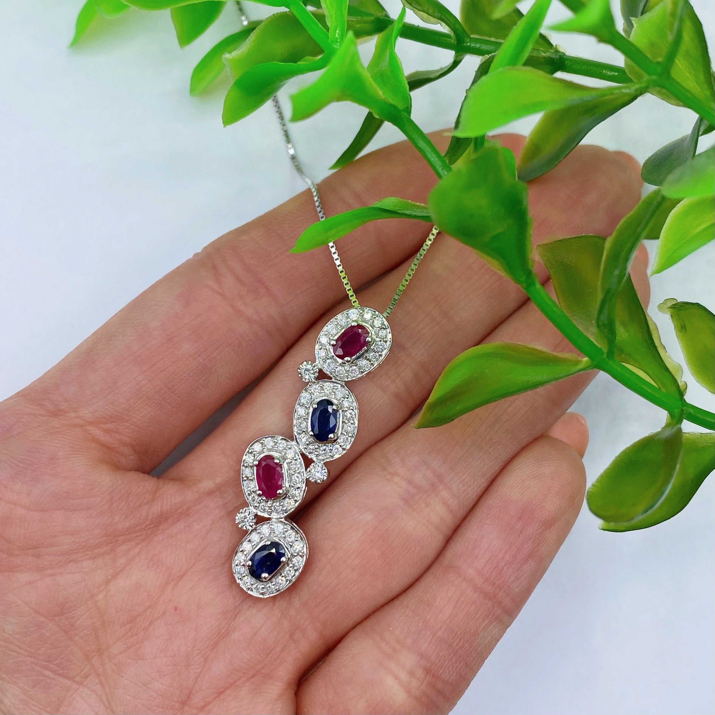 0.5ct. Sapphire Ruby Drop-Shaped Diamond Pendant Set In 14K White Gold, Pave Set Round Brilliant Cut