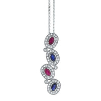0.5ct. Sapphire Ruby Drop-Shaped Diamond Pendant Set In 14K White Gold, Pave Set Round Brilliant Cut