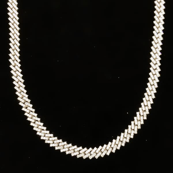 16.8ct. Natural Diamond Cuban Chain Set In 14K White Gold, Round Brilliant Cut