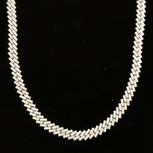 16.8ct. Natural Diamond Cuban Chain Set In 14K White Gold, Round Brilliant Cut