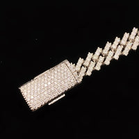 16.8ct. Natural Diamond Cuban Chain Set In 14K White Gold, Round Brilliant Cut