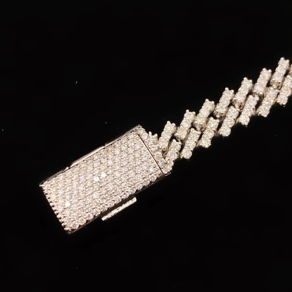 16.8ct. Natural Diamond Cuban Chain Set In 14K White Gold, Round Brilliant Cut