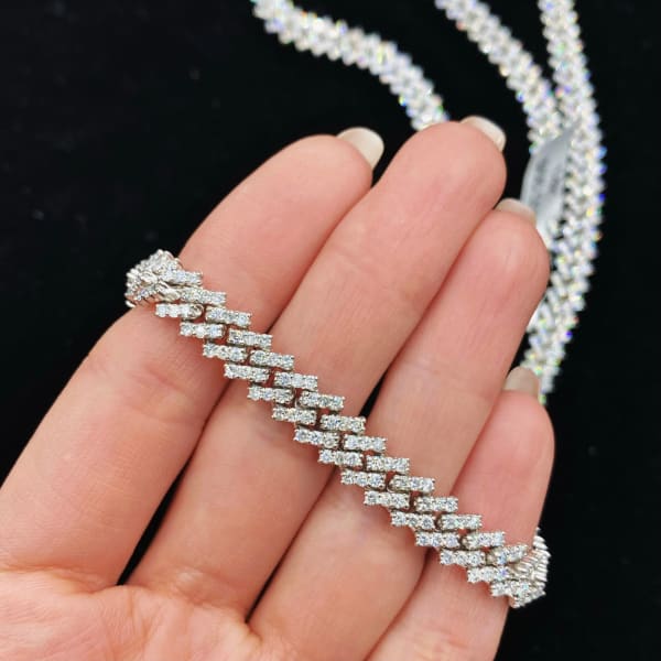16.8ct. Natural Diamond Cuban Chain Set In 14K White Gold, Round Brilliant Cut