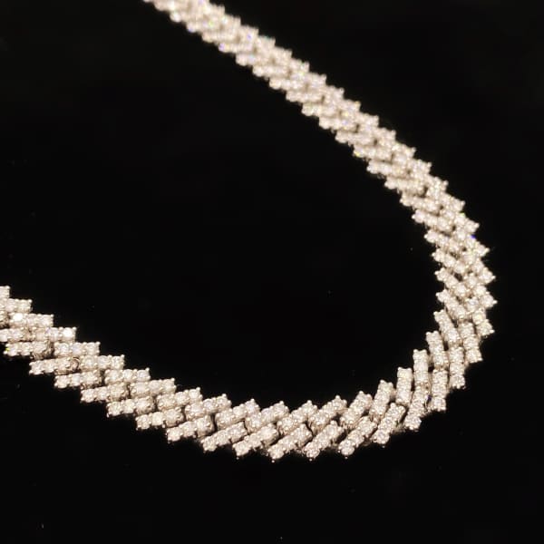 16.8ct. Natural Diamond Cuban Chain Set In 14K White Gold, Round Brilliant Cut