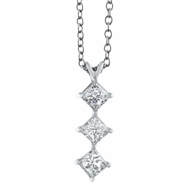 1.90ct. Three Stone Diamond Pendant Set In 14K White Gold, Princess Cut