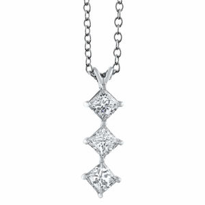1.90ct. Three Stone Diamond Pendant Set In 14K White Gold, Princess Cut
