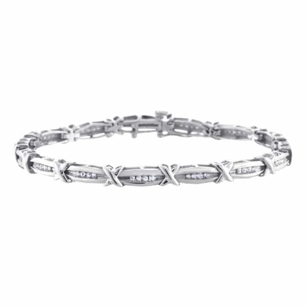 1.50ct. Diamond X-Patterned Bracelet Set In 14K White Gold, Channel Set Round Brilliant Cut