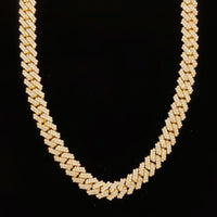 16.10ct. Natural Diamond Cuban Chain Set In 14K Yellow Gold, Round Brilliant Cut