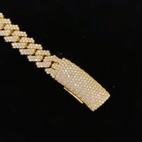 16.10ct. Natural Diamond Cuban Chain Set In 14K Yellow Gold, Round Brilliant Cut