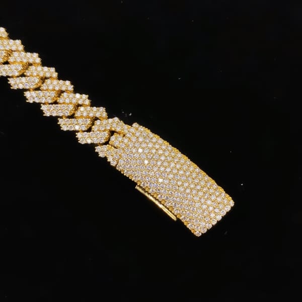 16.10ct. Natural Diamond Cuban Chain Set In 14K Yellow Gold, Round Brilliant Cut