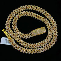 16.10ct. Natural Diamond Cuban Chain Set In 14K Yellow Gold, Round Brilliant Cut