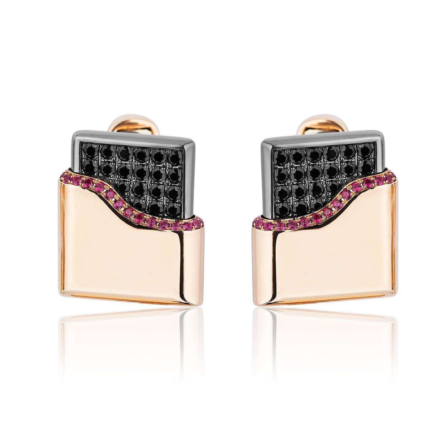 18k Rose Gold Black Diamond and Ruby Cufflinks