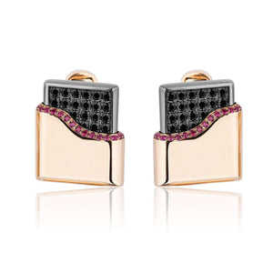 18k Rose Gold Black Diamond and Ruby Cufflinks