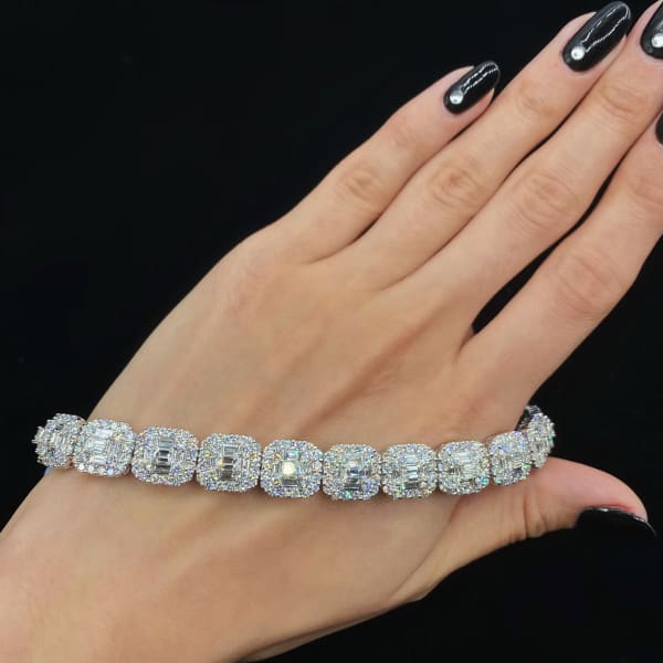 14.72ct. Natural Diamond Tennis Bracelet Set In 18K White Gold, Round & Asscher Cut