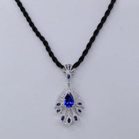 2.60ct. Diamond Necklace Set In 18K White Gold with 6.35ct. Sapphires, Round Brilliant