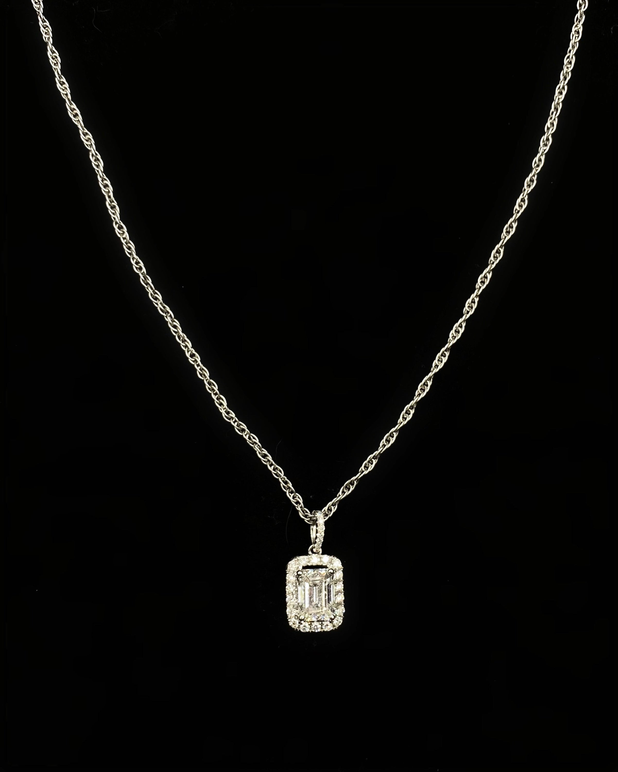 0.50ct. Natural Diamond Pendant Set In 18K White Gold, Round Brilliant & Emerald Cut