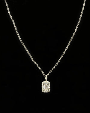 0.50ct. Natural Diamond Pendant Set In 18K White Gold, Round Brilliant & Emerald Cut