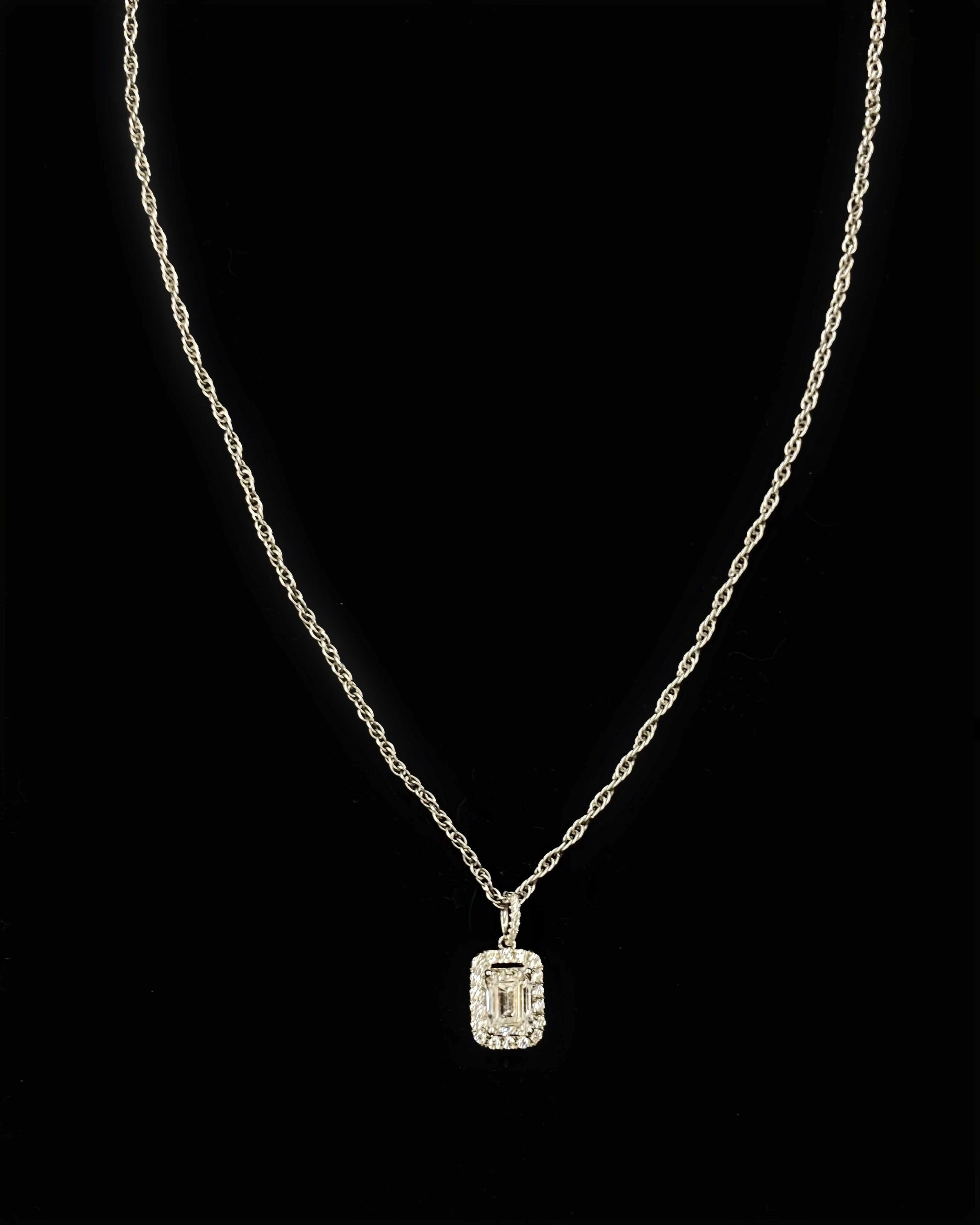 0.50ct. Natural Diamond Pendant Set In 18K White Gold, Round Brilliant & Emerald Cut