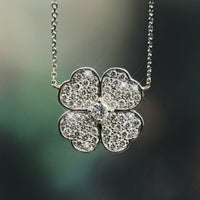 1.50ct. Flower Shaped Diamond Pendant Set In 18K White Gold, Pave Set Round Brilliant Cut