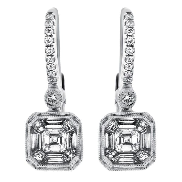 1.10ct. Diamond Huggies Set In 18K White Gold, Micro Pave Set Asscher & Trapezoid Cut
